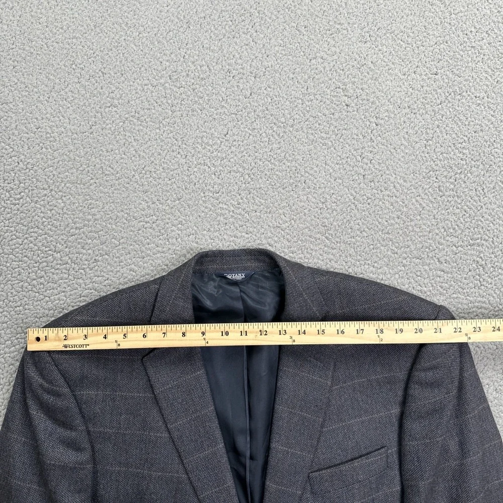 Botany 500 Allan Blazer Men 46L Blue‎ Windowpane Plaid Lambswool Sport Coat